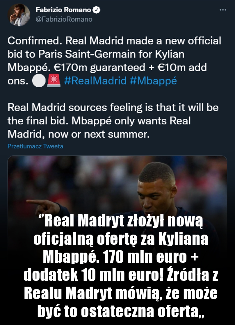 BOOM! DRUGA OFICJALNA OFERTA REALU ZA MBAPPE!